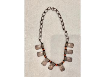 Sterling Silver With Coral/black Bead Separators Necklace