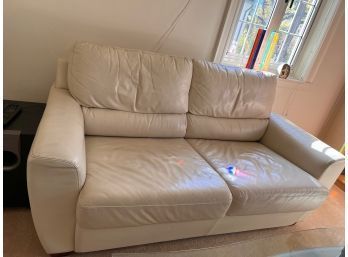 Cream Leather 2 Seater Couch Very Good Condition Sleeper 67' Long  36'deep