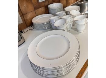 White With Silver Wedgwood 12 Place Dinner Set  Few Small Chips