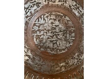 Persian/morroccan Hunting Scene ~ Etched On Large Metal Round Plaque Stunning!