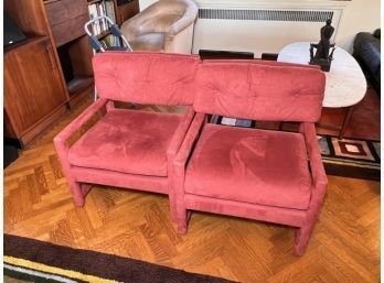 Superb MCM Milo Baughman Style Parsons Pair Of Deep Rose Covered Chairs EXcellent Condition