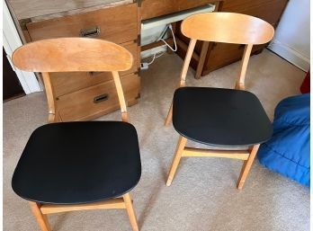Pair Of Mid Century Solid Wood Side Chairs