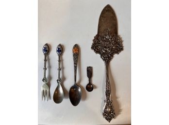 Group Of Vintage Spoons And Cake Server