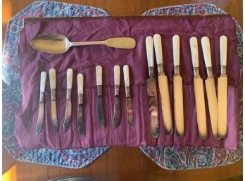 Group Of Silver And Pearl Handled Knives And Serving Spoon