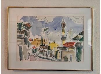 European Watercolor City Scene Signed Lower Left Corner Hoderman?