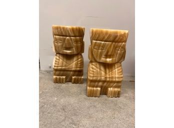 Pair Of Marble Aztec Bookends