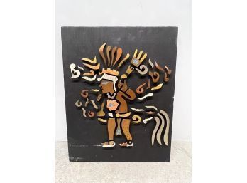 Retro Multi Metal Aztec Plaque On Wood