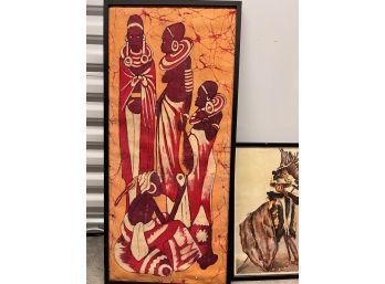 African Batik And Framed Vintage Warrior Print