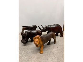 AMAZING Group Of 4 Solid Wood Carved African Animals! Each Aprox 6-8' Long 4-6' Tall