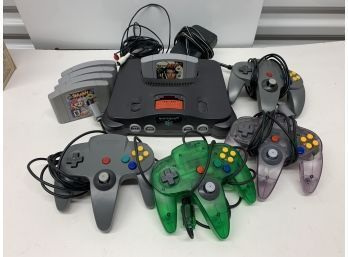 Multiple Nintendo 64 Controllers And 5 Games Including Blitz, Starfox, Mario, Etc