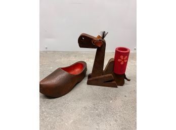 Danish Clog And RARE Early Frank Meisler Signed Wood Camel
