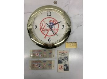 New York Yankees Clock Tickets, Program And Plaque Of 50th Anniversary 1973