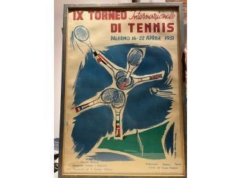 IX Torneo Internationale  Di Tennis  Vintage Poster Linen Backed Framed OSM 29 X 41'