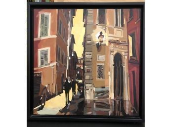 'Roman Street' Framed Original Painting Oana Lauric Signed In Back  2010