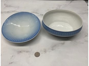 2 Made In Denmark Bing And Grondahl Blue And White Serving Pieces
