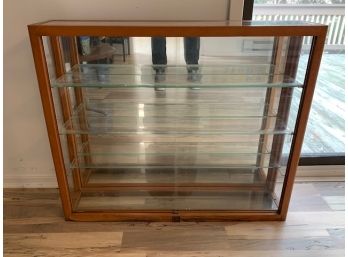 MCM Wood And Sliding Glass Display Cabinet 3 Glass Shelves