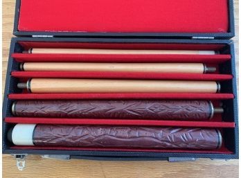 Maple Carved Handle Pool Cue In Case
