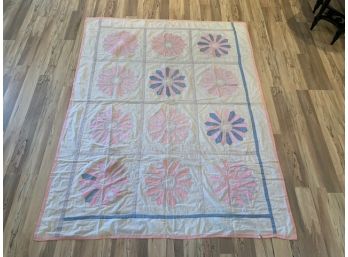 Pinks And Blues Sunflowers Antique Quilt 74 X 58' # 95