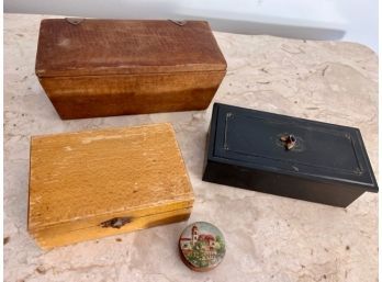 Group Of 4 Vintage Boxes, Round Hand Painted, Hand Made