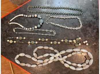 6 VINTAGE Soft Greens Etc, Stones And Beaded Necklaces
