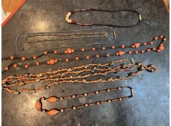 6 Vintage Necklaces, Deco Look Orange And Black! Jewel Colors