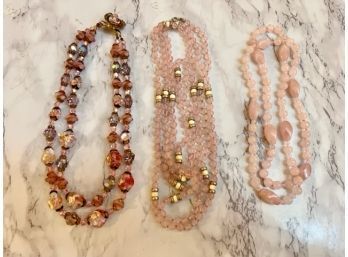 3 Multi Colored Pinks, Tawny, Corals, MCM Multi Strand Necklaces