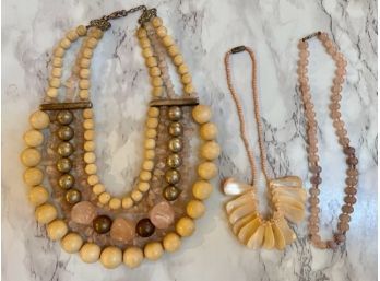 PINKS 3 Vintage Necklaces One Super Chunky! One Pearlized Like Shells