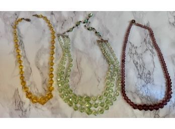 WOW! 3 Incredible Colored Austrian Crystal Necklaces, One 14k Clasp