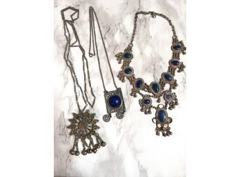 Group Of Lapis Colored Statement Necklaces