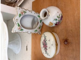 3 Assorted Porcelains, Frame, Lenox Box And Miniature Vase