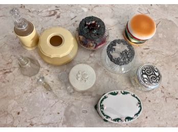 Mixed Lot Of Covered Jars, Bakelite, Ivory Lyralin DuBarry, Etc