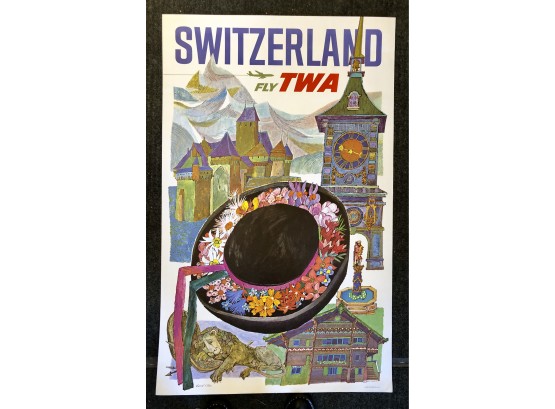 Original David Klein Vintage TWA Poster Switzerland