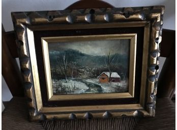 Vintage Oil Painting On Wooden Board. Signe