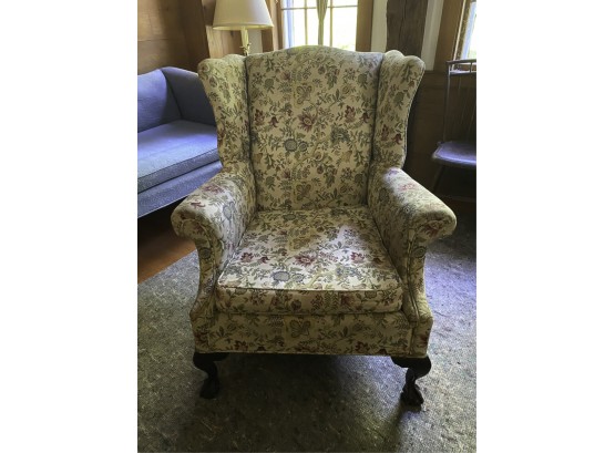 CHIPPENDALE STYLE WING BACK UPHOLSTERED CHAIR