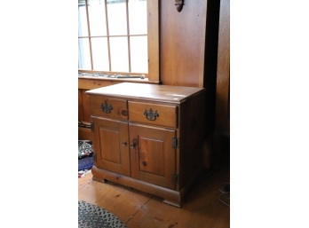 PINE TWO DRAW OVER TWO DOOR OPEN BACKED CABINET
