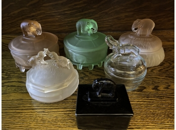 (6) VINTAGE ELEPHANT TOPPED CONTAINERS