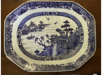 ANTIQUE CANTON BLUE AND WHITE PLATTER