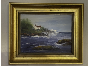 OIL ON CANVAS ROCKY SHORE LINE FRAMED UNSIGNED