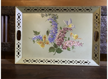 SIGNED PAINT DECORATED TOLEWARE SERVING TRAY