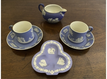 (2) WEDGWOOD LIGHT BLUE CUPS AND SAUCER