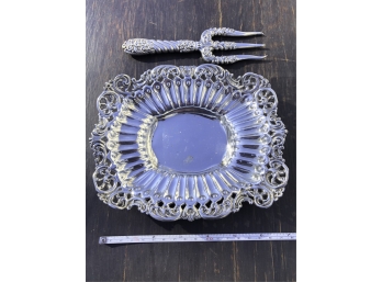 STERLING SILVER RETICULATED BOWL AND FORK