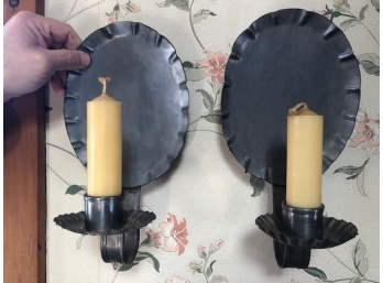 PAIR OF TIN CANDLE WALL SCONCES