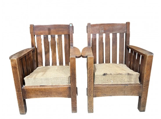 PAIR OF MISSION OAK ARM CHAIRS