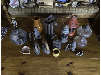 (14) PC COUNTRY LOT INCLUDING IRONS, LAMPS, KETTLE
