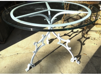 VINTAGE WROUGHT IRON TABLE W/ MODERN GLASS TOP