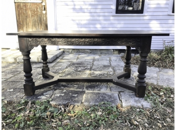 VICTORIAN CARVED OAK LIBRARY TABLE