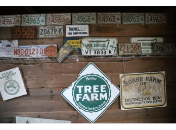 LARGE LOT VINTAGE LICENSE PLATES AND SIGNS