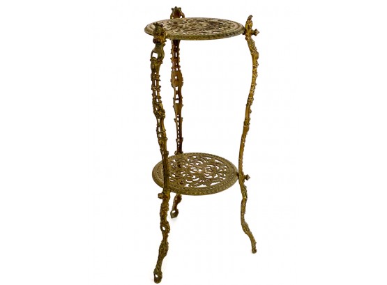 VICTORIAN TWO TIERED PIERCED BRASS PLANT STAND