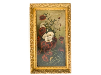 VICTORIAN OIL ON BOARD 'BUTTERFLY WITH FLOWERS'