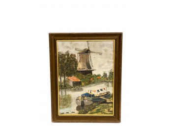 'WINDMILL OVERLOOKING DUTCH CANAL' OIL ON CANVAS